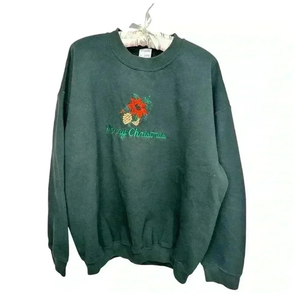 Vintage Christmas Poinsettia Merry Christmas “Ugly” Holidayy Sweatshirt, size XL - Picture 3 of 5
